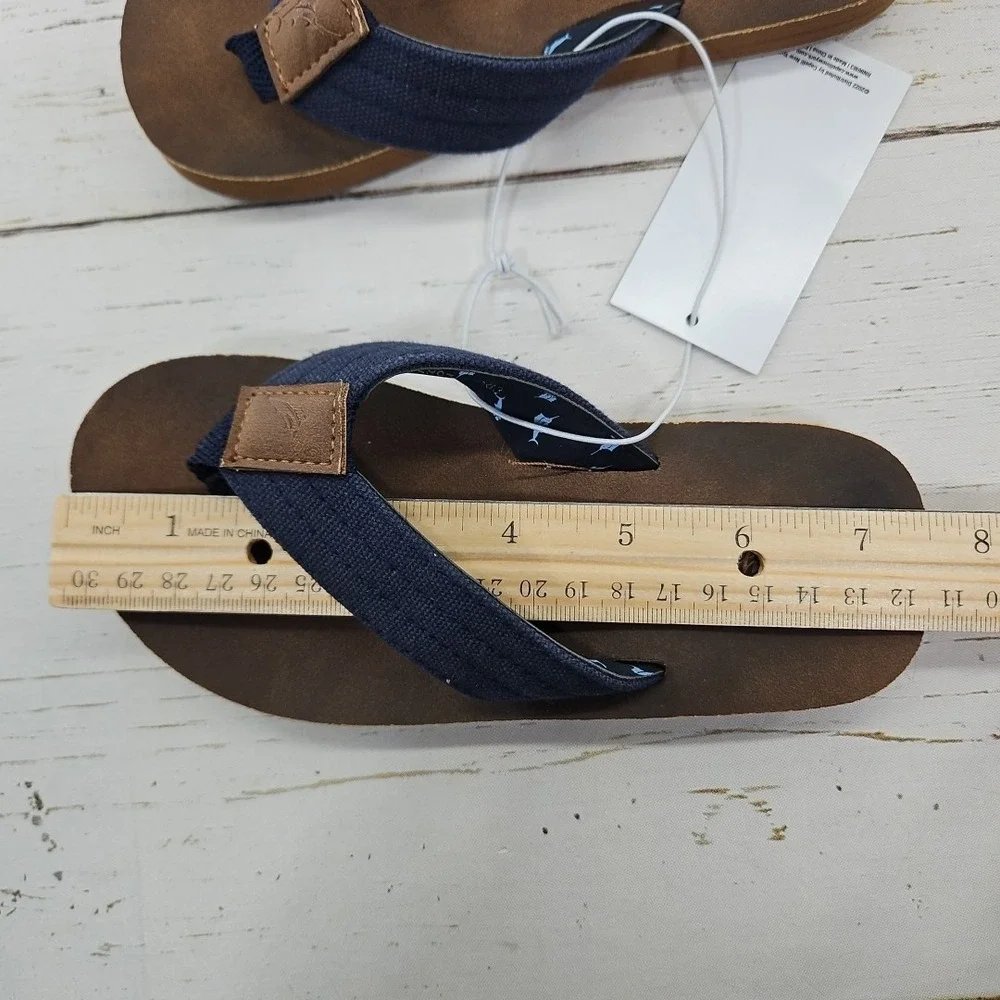 Tommy Bahama Kids Boys Flip Flop Sandals Brown Navy Blue Size Medium 12/13
